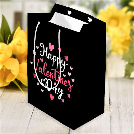 Gelukkig Valentijnsdag Elegant Script Pink Hearts Medium Cadeauzakje