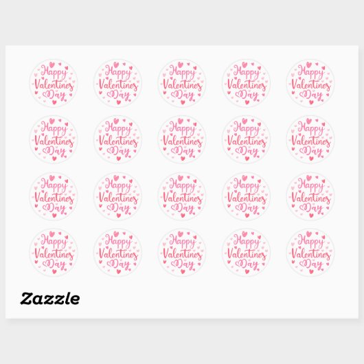 Gelukkig Valentijnsdag Elegant Script Pink Hearts Ronde Sticker (Vel)