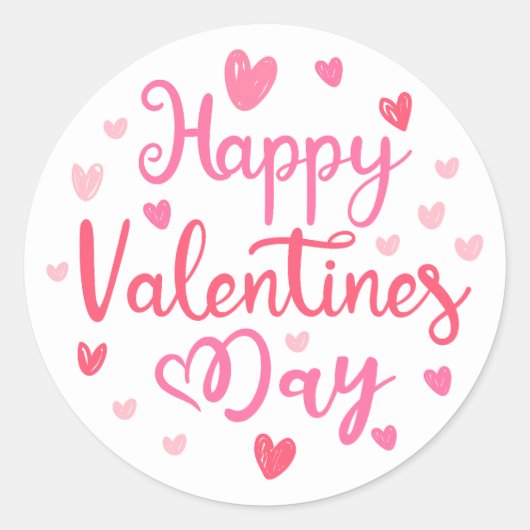 Gelukkig Valentijnsdag Elegant Script Pink Hearts Ronde Sticker (Voorkant)
