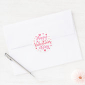 Gelukkig Valentijnsdag Elegant Script Pink Hearts Ronde Sticker (Envelop)