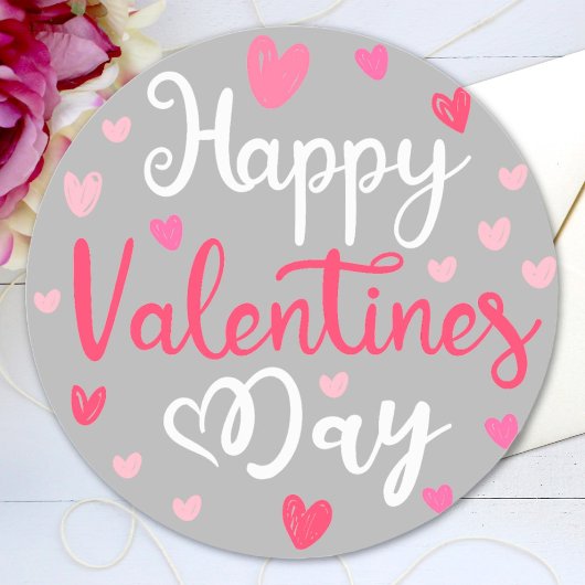Gelukkig Valentijnsdag Elegant Script Pink Hearts Ronde Sticker