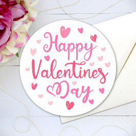 Gelukkig Valentijnsdag Elegant Script Pink Hearts Ronde Sticker