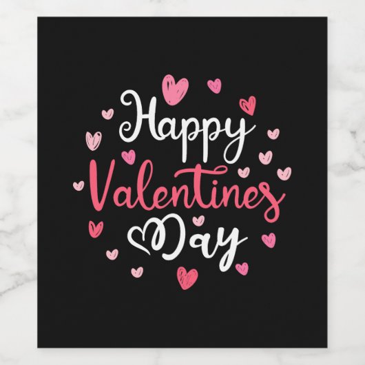Gelukkig Valentijnsdag Elegant Script Pink Hearts Wijn Etiket (Enkel label)