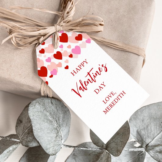 Gelukkig Valentijnsdag Gift Label, rood en roze ha Cadeaulabel