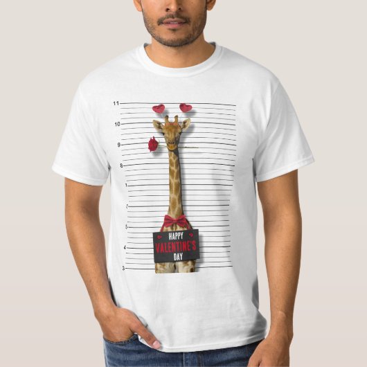 Gelukkig Valentijnsdag Giraffe Funny Mugshot T-shirt (Voorkant)