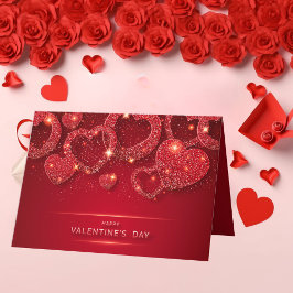Gelukkig Valentijnsdag Glitter Red Bling Hearts Feestdagen Kaart