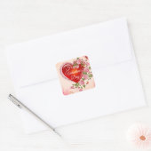 Gelukkig Valentijnsdag hart en bloemen Vierkante Sticker (Envelop)
