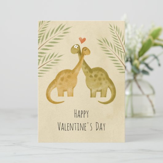 Gelukkig Valentijnsdag hartliefde dinosaurussen Feestdagenkaart (Staand voorkant)