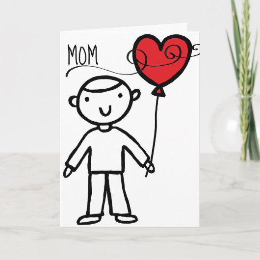 Gelukkig Valentijnsdag mama Red Heart Boy Cartoon Feestdagen Kaart (Voorkant)