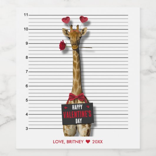 Gelukkig Valentijnsdag Mugshot Guilty Giraffe Funn Wijn Etiket (Enkel label)
