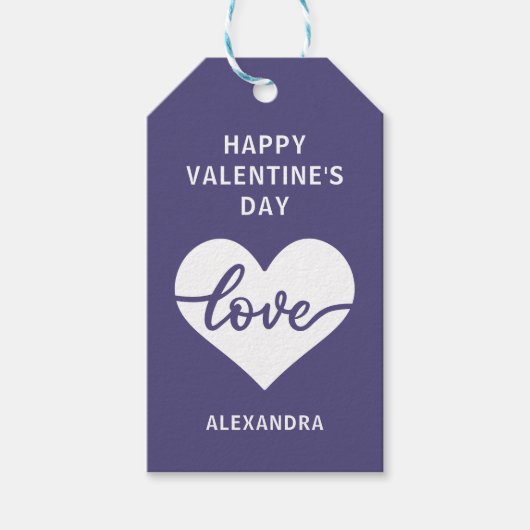 Gelukkig Valentijnsdag paarse simpele hartliefde Cadeaulabel (Voorkant)