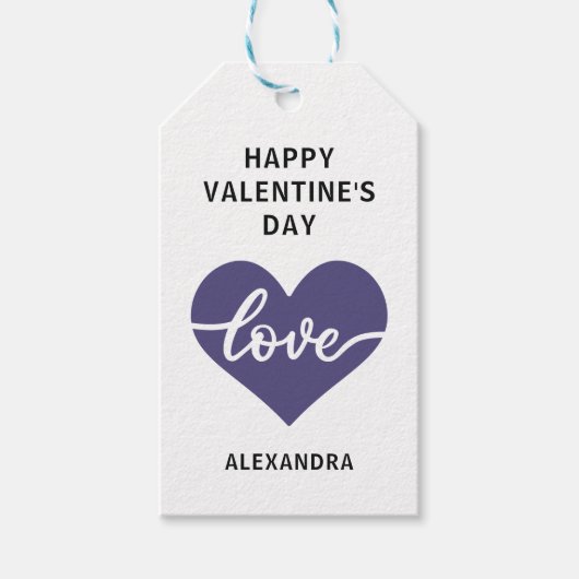 Gelukkig Valentijnsdag paarse simpele hartliefde Cadeaulabel (Voorkant)
