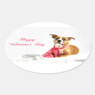 Gelukkig Valentijnsdag Pitbull Puppy Ovale Sticker