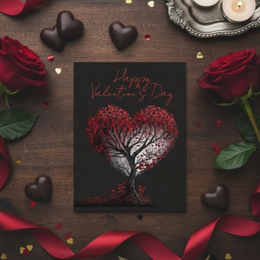 Gelukkig Valentijnsdag Red Heart Tree Briefkaart