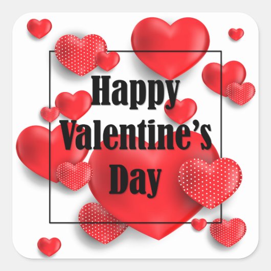 Gelukkig Valentijnsdag Red Love Hearts | FEESTDAGE Vierkante Sticker (Voorkant)