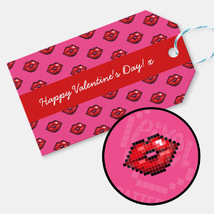 Gelukkig Valentijnsdag Rode Lippen Pixel Art Patro Cadeaulabel