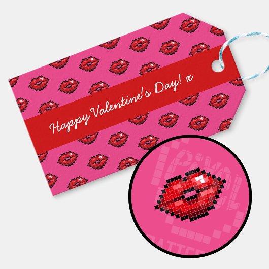 Gelukkig Valentijnsdag Rode Lippen Pixel Art Patro Cadeaulabel