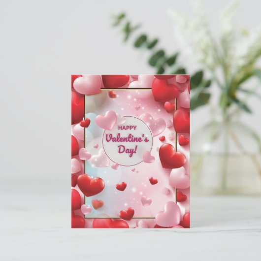 Gelukkig Valentijnsdag rood en roze hart Feestdagenkaart (Staand voorkant)