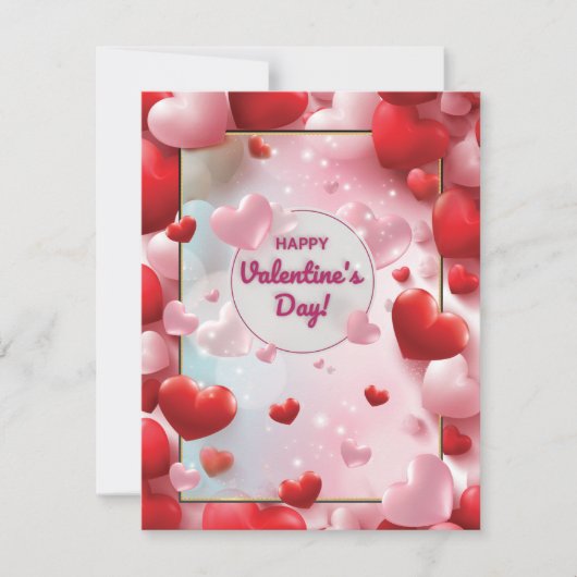 Gelukkig Valentijnsdag rood en roze hart Feestdagenkaart (Voorkant)