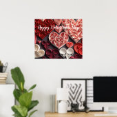 Gelukkig Valentijnsdag rood en roze hart Poster (Thuiskantoor)