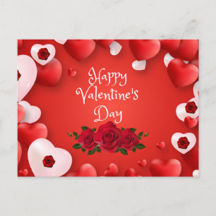 Gelukkig Valentijnsdag rood hart en Roos Briefkaart
