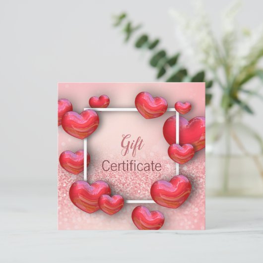 Gelukkig Valentijnsdag Rood hart Glitter Gift Kaar (Staand voorkant)