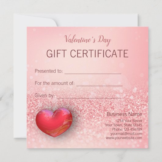 Gelukkig Valentijnsdag Rood hart Glitter Gift Kaar (Achterkant)