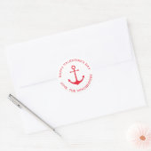 Gelukkig Valentijnsdag rood nautisch anker aangepa Ronde Sticker (Envelop)