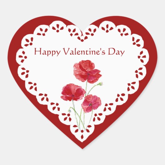 Gelukkig Valentijnsdag Rood Poppy Garden Plant Hart Sticker (Voorkant)