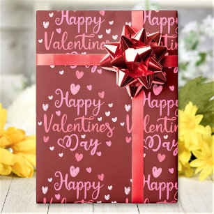Gelukkig Valentijnsdag rood roze script harten Cadeaupapier