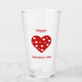 Gelukkig Valentijnsdag roodwitte harten Glas