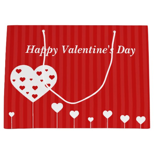 Gelukkig Valentijnsdag roodwitte harten Large Cadeautasje (Voorkant)
