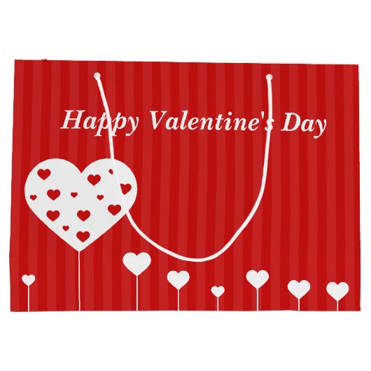 Gelukkig Valentijnsdag roodwitte harten Large Cadeautasje (Achterkant)