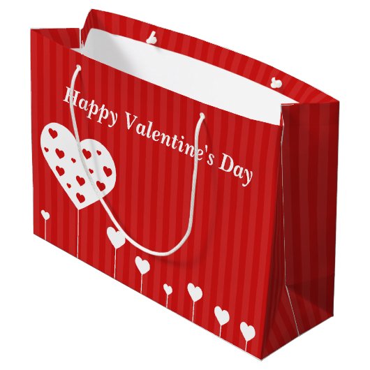 Gelukkig Valentijnsdag roodwitte harten Large Cadeautasje (Achterkant Gekanteld)