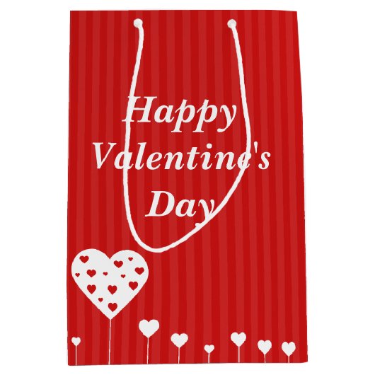 Gelukkig Valentijnsdag roodwitte harten Medium Cadeauzakje (Voorkant)