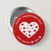 Gelukkig Valentijnsdag roodwitte harten Ronde Button 7,6 Cm (Voorkant /achterkant)