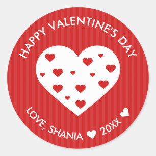 Gelukkig Valentijnsdag roodwitte harten Ronde Sticker