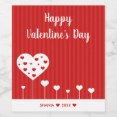 Gelukkig Valentijnsdag roodwitte harten Wijn Etiket (Enkel label)