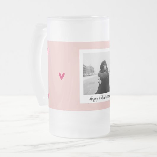 Gelukkig Valentijnsdag | Roze en rood hart | Cadea Matglas Bierpul (Voorkant links)