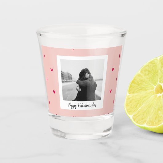 Gelukkig Valentijnsdag | Roze en rood hart | Cadea Shot Glas (Voorkant)