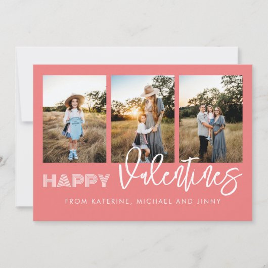 Gelukkig Valentijnsdag Roze Foto Collage Familieka Feestdagenkaart (Voorkant)