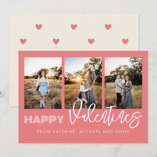 Gelukkig Valentijnsdag Roze Foto Collage Familieka Feestdagenkaart (Voorkant / Achterkant)