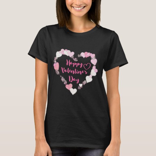 Gelukkig Valentijnsdag Roze harten T-shirt (Voorkant)