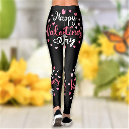 Gelukkig valentijnsdag roze roze hartspatroon leggings