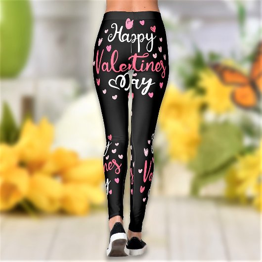 Gelukkig valentijnsdag roze roze hartspatroon leggings