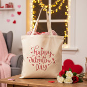 Gelukkig Valentijnsdag roze script en hart Tote Bag