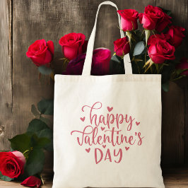 Gelukkig Valentijnsdag roze script en hart Tote Bag