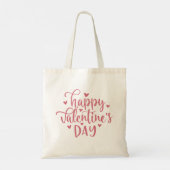 Gelukkig Valentijnsdag roze script en hart Tote Bag (Achterkant)
