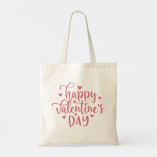 Gelukkig Valentijnsdag roze script en hart Tote Bag (Achterkant)