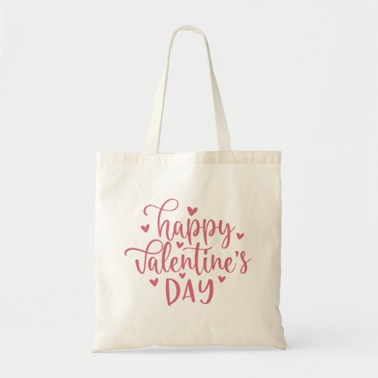 Gelukkig Valentijnsdag roze script en hart Tote Bag (Voorkant)